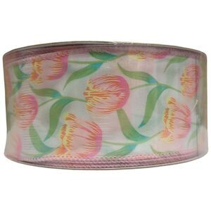 Member's Mark Premium Wired Edge Spring Ribbon, 2.5"x50Yds - Tulips